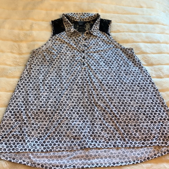 Plus size 1X black lace grey sleeveless tunic shirt top 1X - Picture 9 of 12
